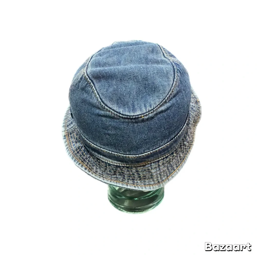 Classic 90s Blue Denim Bucket Hat Sz Small Mesh-Lined Hip-Hop Streetwear Cotton - Picture 2 of 6